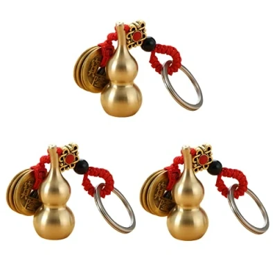 Image of 3 Pieces Chinese Knot Lucky Coins Feng Shui Gourd Keychains of Luck and Treasure Home Garden Decor Health Prosperity