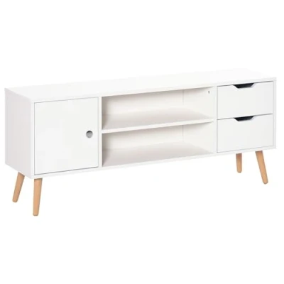 Image of HOMCOM TV Stand for TVs up to 50&quot;, Console Cabinet with Open Storage Shelf and Drawers Living Room, Entertainment Room Bedroom, White