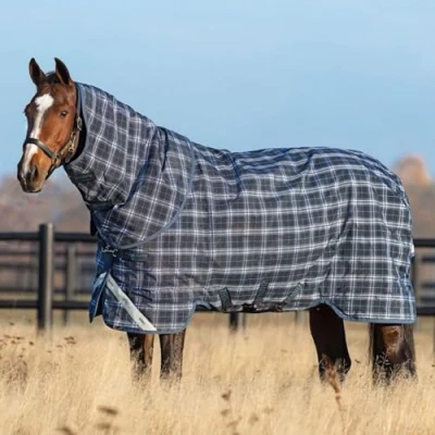 Image of Horseware Rhino Plus Turnout Lite 0g, Size: 140 cm / 6&#039;3, Colour: Navy Check