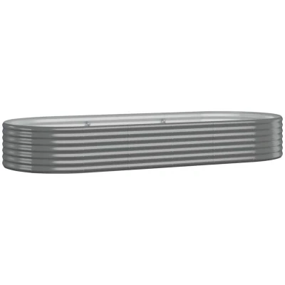 Image of vidaXL Garden Raised Bed 249x100x36 cm Powder Coated Steel Grey Planter, Weather Resistant Oval Flower Box for Outdoor Gardening