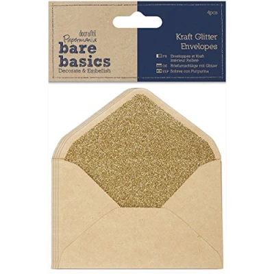 Image of Papermania 7x 10 cm Bare Basics Kraft Glitter Envelopes, Pack of 4, Brown