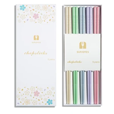 Image of SUPJOYES 5 Pairs Fiberglass Chopsticks, Multicolour Reusable Chop Sticks Japanese Style, Non Slip Chopsticks Gift Set Dishwasher Safe, 24cm