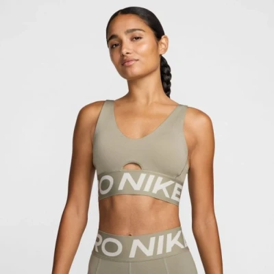 Image of Nike Performance INDY Plunge BRA BOLD Medium support sports bra, Women&#039;s, Size: XS, Light army/lt orewood brn/(white)