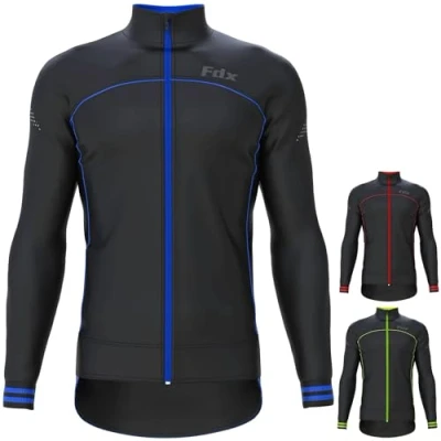 Image of FDX Men’s Winter Cycling Jacket, Windproof, Softshell Thermal Fabric, Breathable, Cycle Tops, Full Zipper, Long Sleeves Reflective Outerwear Coat for Riding, Running, Bike Racing (Blue XL)