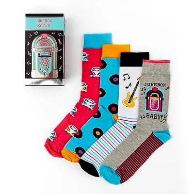 Image of Urban Eccentric Unisex Jukebox Socks Gift Set 4 Pairs Cotton Rich Premium Novelty Gifts