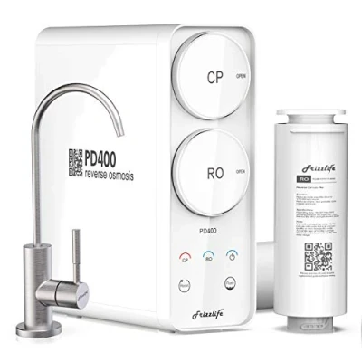Image of Frizzlife Reverse Osmosis System Tankless 400 GPD Drinking Water Filtration System, Quick Twist Under Sink RO Filter 1.5 : 1 Pure to Drain Reduce TDS, Compact Footprint, USA Tech Support, PD400