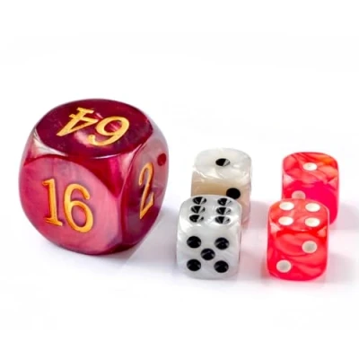 Image of 5pcs set 30MM Backgammon Pearl Dice (1 3/16&quot;) Large Doubling Cube Plus 4pcs 16MM (Red/White Marbleized)