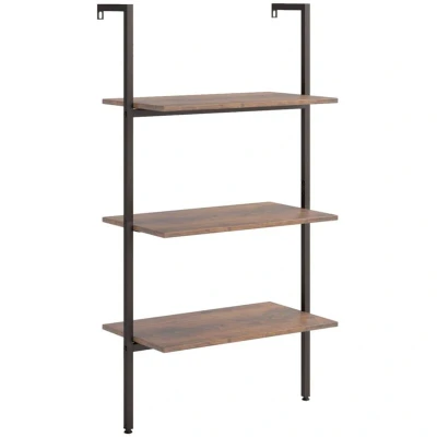 Image of vidaXL 3 Tier Leaning Shelf Dark Brown and Black 64x35x120.5 cm