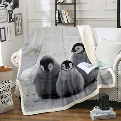 Image of Homemissing Penguin Fleece Throw Blanket Cartoon Sherpa for Kids Boys Girls Funny Cute Polar Animal Plush Snowy Winter Decor Fuzzy Sofa Bed,Double 60x79 Inch