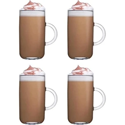 Image of Pasabahce Iconic Mug 4pcs Glass Mugs for Hot Drinks with Handles Latte Clear Coffee Tea Espresso Cappuccino Chocolate Cups 270cc (570 07 55031/SB)