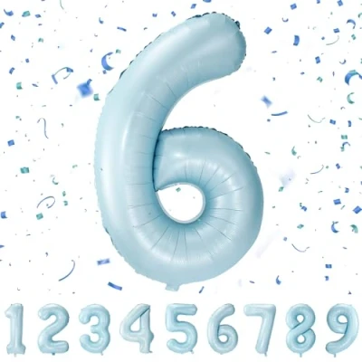 Image of Number Balloons 6,Pastel Blue 6 for Birhtday Party Decoration,40 Inch Giant Helium Foil Boys Girls 6th Birthday Decor Anniversary Decorations Supplies