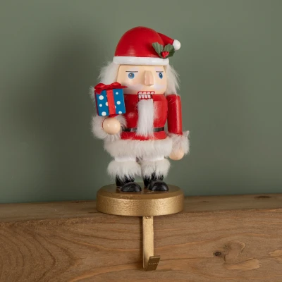 Image of 24cm Premier Wooden Christmas Santa Nutcracker Stocking Holder