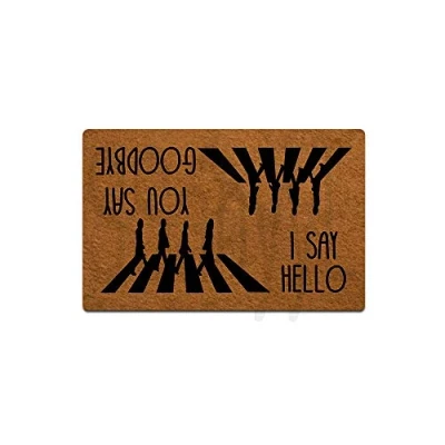 Image of Funny Front Door Mat You Say Goodbye and I Hello Doormat Decor Rubber Non Slip Backing for Outdoor/Indoor Uses, Low Profile Rug Mats Entry 23.6&quot;(W) X 15.7&quot;(L)
