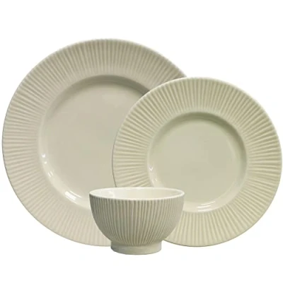 Image of 12PC Riscada Earthenware Dinner Set: 4 Plates, Side Plates &amp; Bowls Dishwasher Microwave Safe.