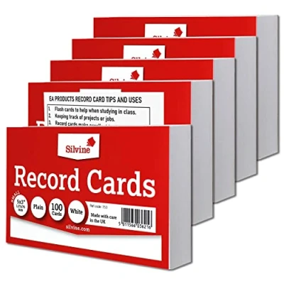Image of Record Card Bulk Pack of 500 5 x 100 5x3 White Plain Cards Size Small 127 76mm with EAP Hints and Ideas