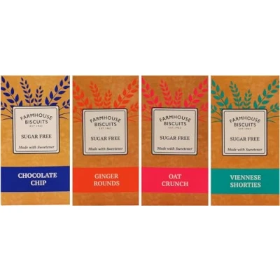 Image of Farmhouse Sugar Free Cookies Selection Viennese Shorties, Oat Crunch Cookies, Ginger &amp; Choc Chip