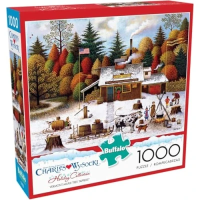 Image of Buffalo Games Charles Wysocki Vermont Maple Tree Tappers 1000 Piece Jigsaw Puzzle