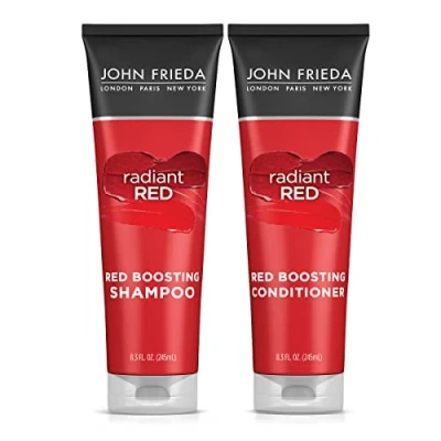 Image of John Frieda Red Enhancing Shampoo &amp; Conditioner Bundle, Radiant for Hair, Helps Enhance Hair Shades, with Pomegranate and Vitamin E