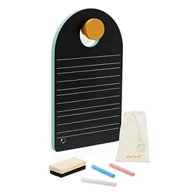 Image of Janod Double Sided Portable Blackboard Easy to Transport Includes 3 Chalks + 1 Brush Bag FSC Wooden Toy Years +, J09634