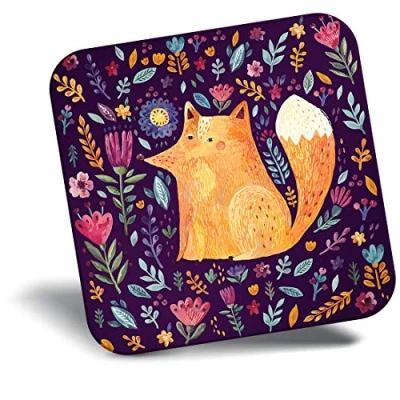 Image of Destination Vinyl ltd Fridge Magnet Ginger Fox Forest Flowers Art 15571