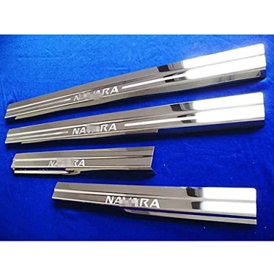 Image of LICHOO 4pcs Car Outer Door Sill Protector Kick Plates for Nissan NP300 Navara 2012 2016, Stainless Steel Auto Accessories Scuff Guard Threshold Cover Pedal, Sticker Trim Non Slip