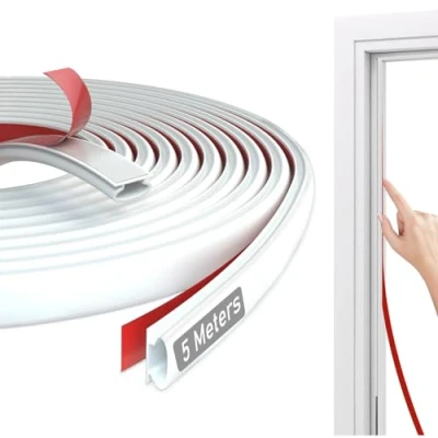 Image of Joaercs Draft Excluder for Doors, Draught Windows, Rubber Door Seal, 5m(L) x 10mm(W) 6mm(T), D Shape Self Adhesive Seal Strip Doors Windows Frame, Gaps White