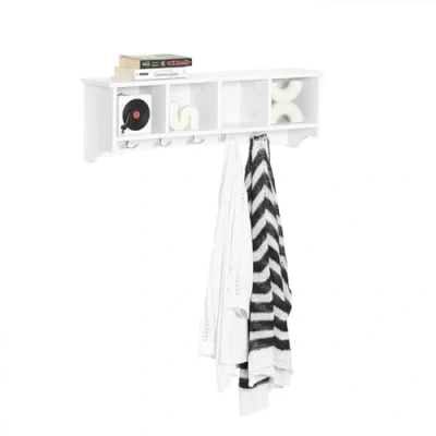 Image of SoBuy® FRG48 L W, White Wall Display Storage Unit with 4 Components 5 Hooks, Coat Rack Bathroom Kitchen Cupboard