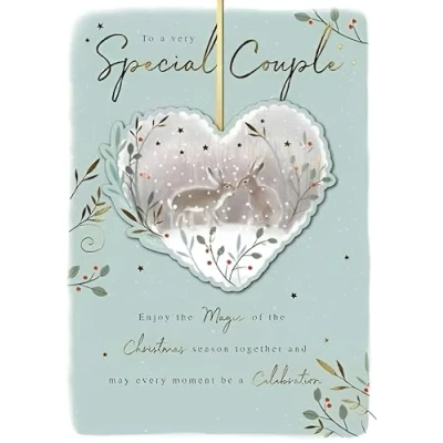 Image of Special Couple Christmas Card Finish Hares in a Love Heart Artistic Festive Design Made the UK Eco Friendly