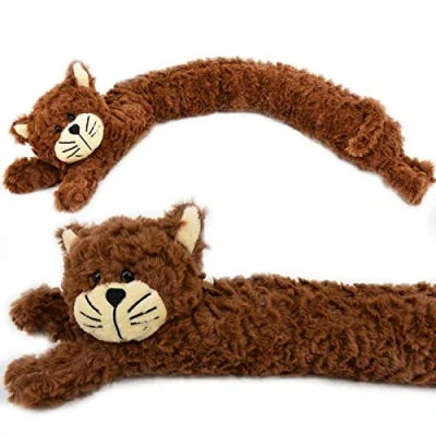 Image of Home Furniture Novelty Cat Design Draught Excluder Fabric Fleece Draft Door Stopper (Brown)