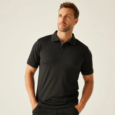Image of Regatta Professional Mens Navigate Short Sleeved Polo Shirts Black/Grey