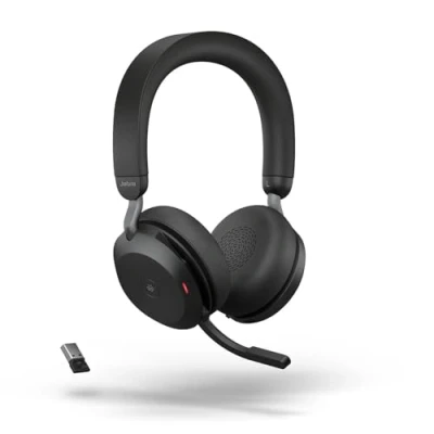 Image of Jabra Evolve2 75 Wireless PC Headset with 8 Microphone Technology Dual Foam Stereo Headphones Advanced Active Noise Cancellation, USB A Bluetooth Adapter and MS Teams compatibility Black