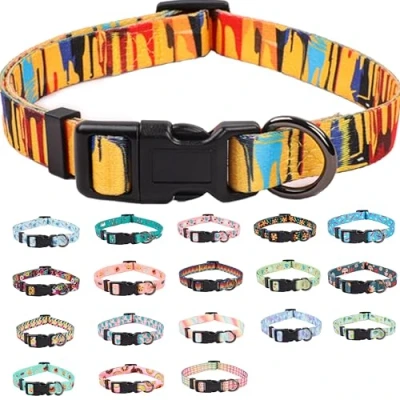 Image of COSYHOMELONDON Dog Collar for Small Dogs, Cute Medium Large Pet Collar, with Floral Patterns, Soft Adjustable Boy Girl Female Male Puppy (Geometric, m)