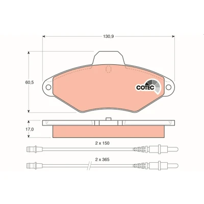 Image of 1617251980, 425114, 425156, 425291, 95667785 Brake pad set TRW COTEC GDB1101 incl. wear warning contact CITROËN: Xantia Hatchback, Hatchback