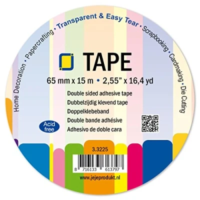 Image of JEJE Double Sided Clear Adhesive Tape, Synthetic Material, Transparent, 65 mm x 15 m