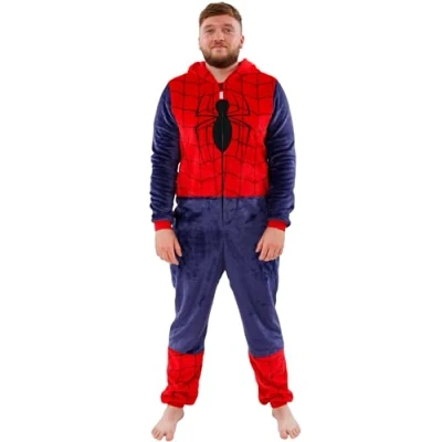Image of Marvel Onesies For Men Mens Spiderman Onesie Costume Adult Official Merchandise X Large Multicolor