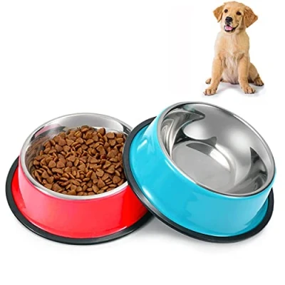 Image of SUOXU Dog Bowls,Stainless Steel Puppy Bowls,Non Slip Feeding Bowls Cat Bowl,Small Pet Food and Water Bowls,Pack of 2