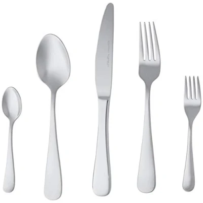 Image of Amazon Basics 20 Piece Stainless Steel Flatware Set with Round Edge, Service for 4 Count, Silver