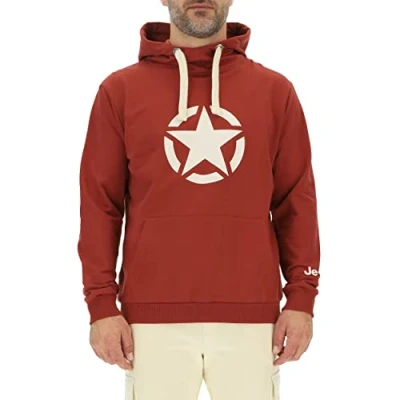 Image of JEEP O102717 R760 J MAN HOODED SWEATSHIRT STAR Large Print J23S Red Ochre/Almond XXL