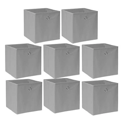 Image of BonChoice Foldable Storage Cubes Boxes Pack of 8 for Home Organization, Eyelet Non Woven Fabric Wardrobe Cabinet Chest Bin Organizer Basket Clothes Bedding Toys Towels, Collapsible &amp; Durable Grey
