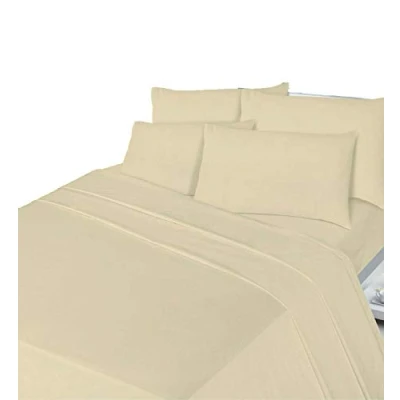 Image of Select ED® Luxuries Flannelette Brushed Cotton Duvet Quilt Cover with Pillow Case Bedding Set (Double, Natural/Beige)