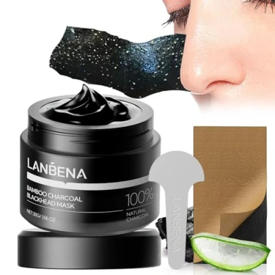 Image of LANBENA Bamboo Charcoal Pore Strips（30g/1.06 Oz）, 60 pcs Nose Strips with Blackhead Remover, Black Head Remover for Face, Kit, forBlackheads