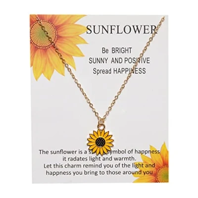 Image of Carufin Sunflower Necklace Earrings Sun Flower Pendant Clavicle Chain Necklaces Accessories Jewelry for Women and Girls (Sunflower Necklace)
