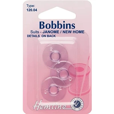 Image of Hemline Plastic Bobbins for Sewing Machines Janome &amp; New Home per Pack of 3