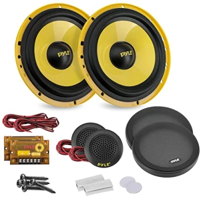 Image of Pyle 2 Way Component Speaker System 16.5cm, 400W, Electroplated Basket, Butyl Rubber Surround, 1.13kg Magnet, Wire Installation Kit PLG6C, Yellow