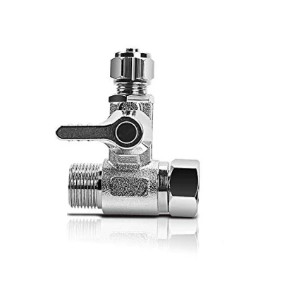 Image of Frizzlife Brass Feed Water Adapter EU Standard, 3/8 inch,3/8 inch Comp and OD Compression Angle Stop Valve for 3/8&quot; Line Reverse Osmosis Filters, Ice Maker