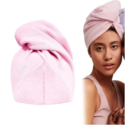 Image of Hair Turban Towel Microfiber Quick Dry Twist with Buttons Drying Loop and Button Fastener Absorbent Lightweight Anti Frizz Universal Size (Pink)