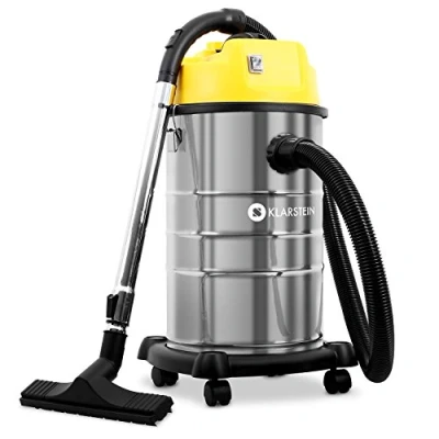 Image of KLARSTEIN IVC 30 Wet &amp; Dry Vacuum Cleaner l, 1800W, Double Wheel Motor, Bagless, 8 m Cable, Stainless Steel Tank, Blowing Function, Integrated Rubber Lip Brush, Yellow