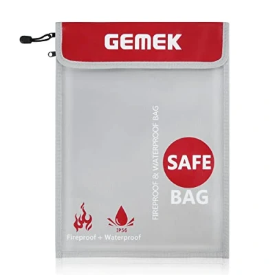 Image of Fireproof Document Bag (2000℉) Upgraded 2 Pockets, GEMEK 38 x 28cm and Waterproof Money Safe Storage for Money, Documents, Jewelry Passport (Silver Zipper)