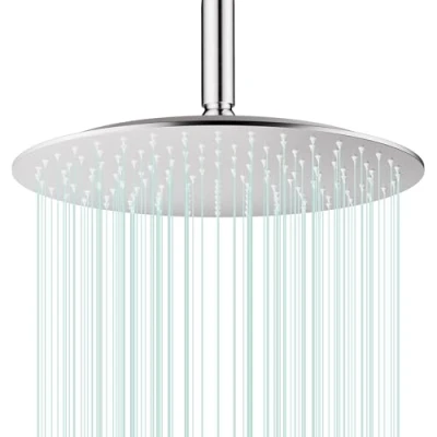 Image of AULEEND Rain Shower Head Round Head, High Flow Stainless Steel Rainfall Pressure Design (Brushed Nickel, 12 Inch)
