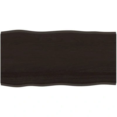 Image of vidaXL Dark Grey Solid Oak Wood Table Top Durable and Versatile with Live Edge, Handmade, Ideal for Home or Office 100x50 cm
